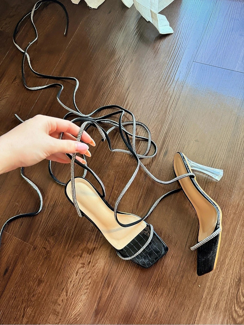 Black Rhinestone Strap Heels